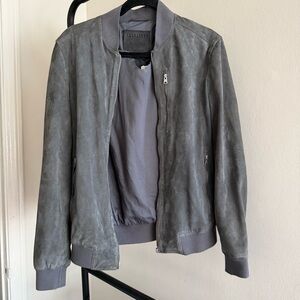 All Saints Gray Suede Bomber Jacket